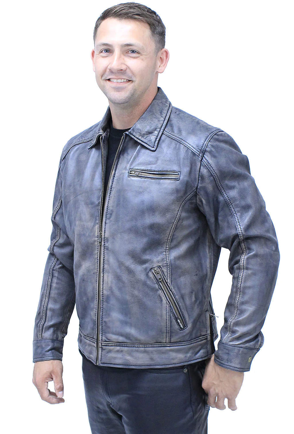 1950's Distressed Black Leather Jacket w/CC Pockets #MA1958GK - Image 6
