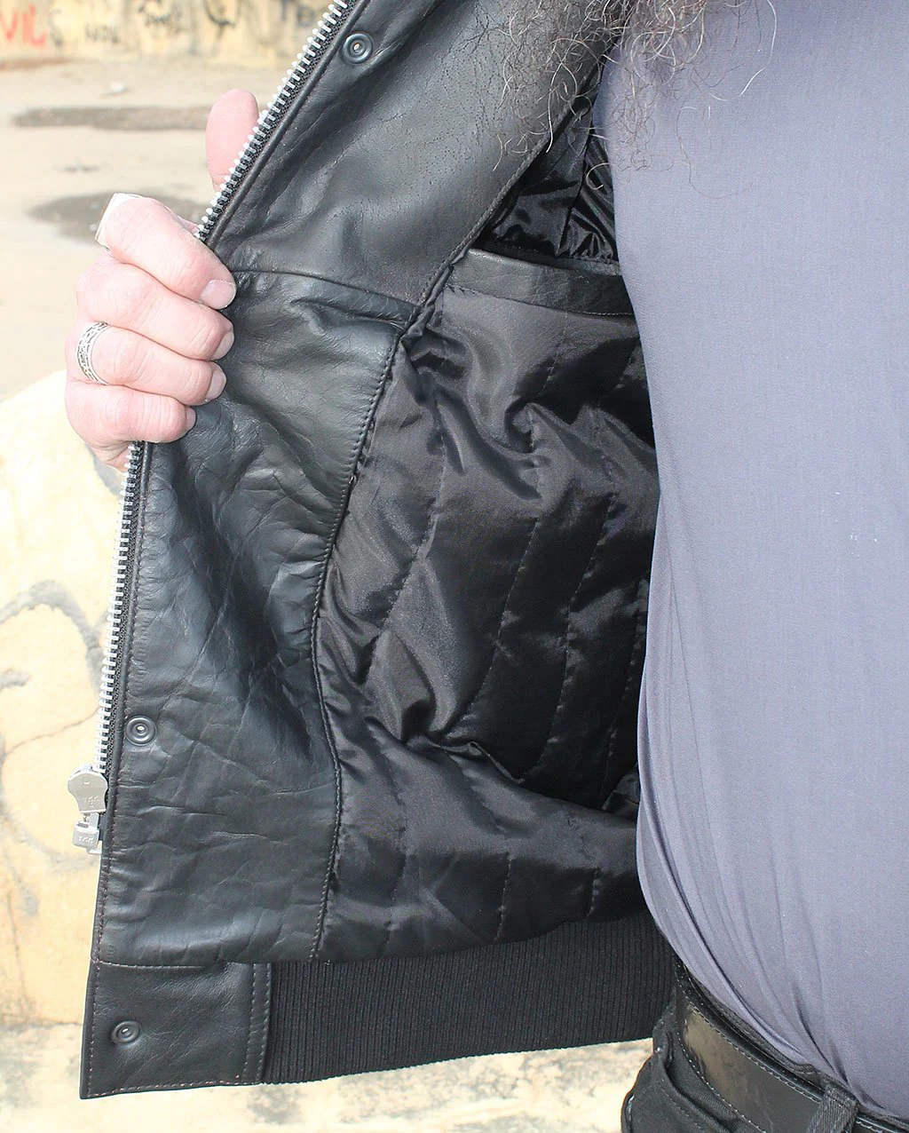 Black Classic A2 Leather Bomber Jacket w/Removable Collar #M2190K - Image 6