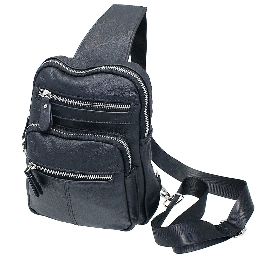 Black Leather Cross Body Sling Bag Pack #BP0040K - Image 3