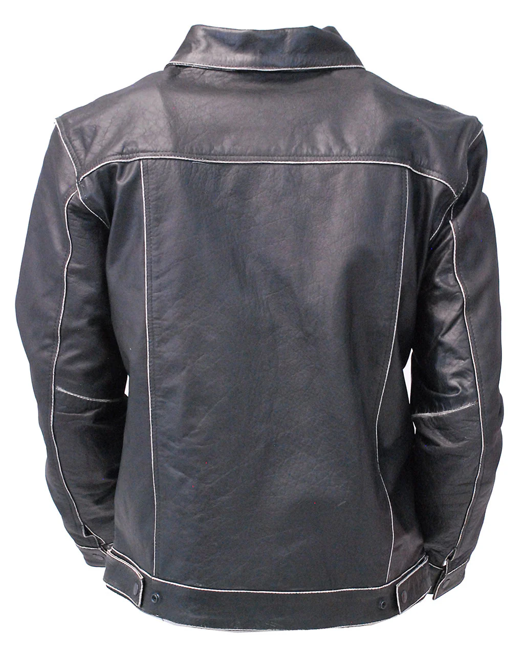 Black Vintage Leather Jean Jacket with Concealed Pockets #MA6643K () - Image 2