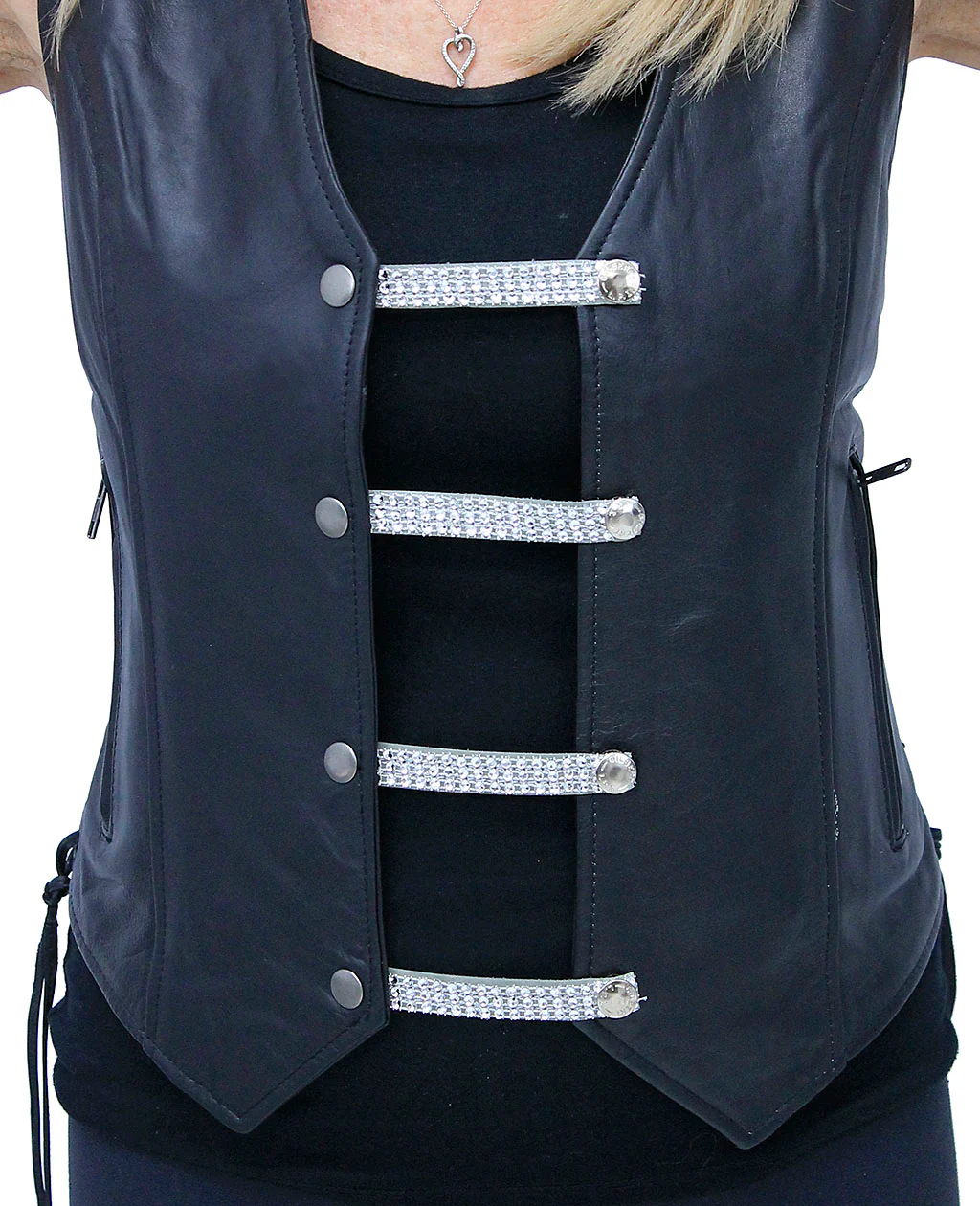 4" Crystal Vest Extender on Gray Leather #VC240934CRY - Image 3