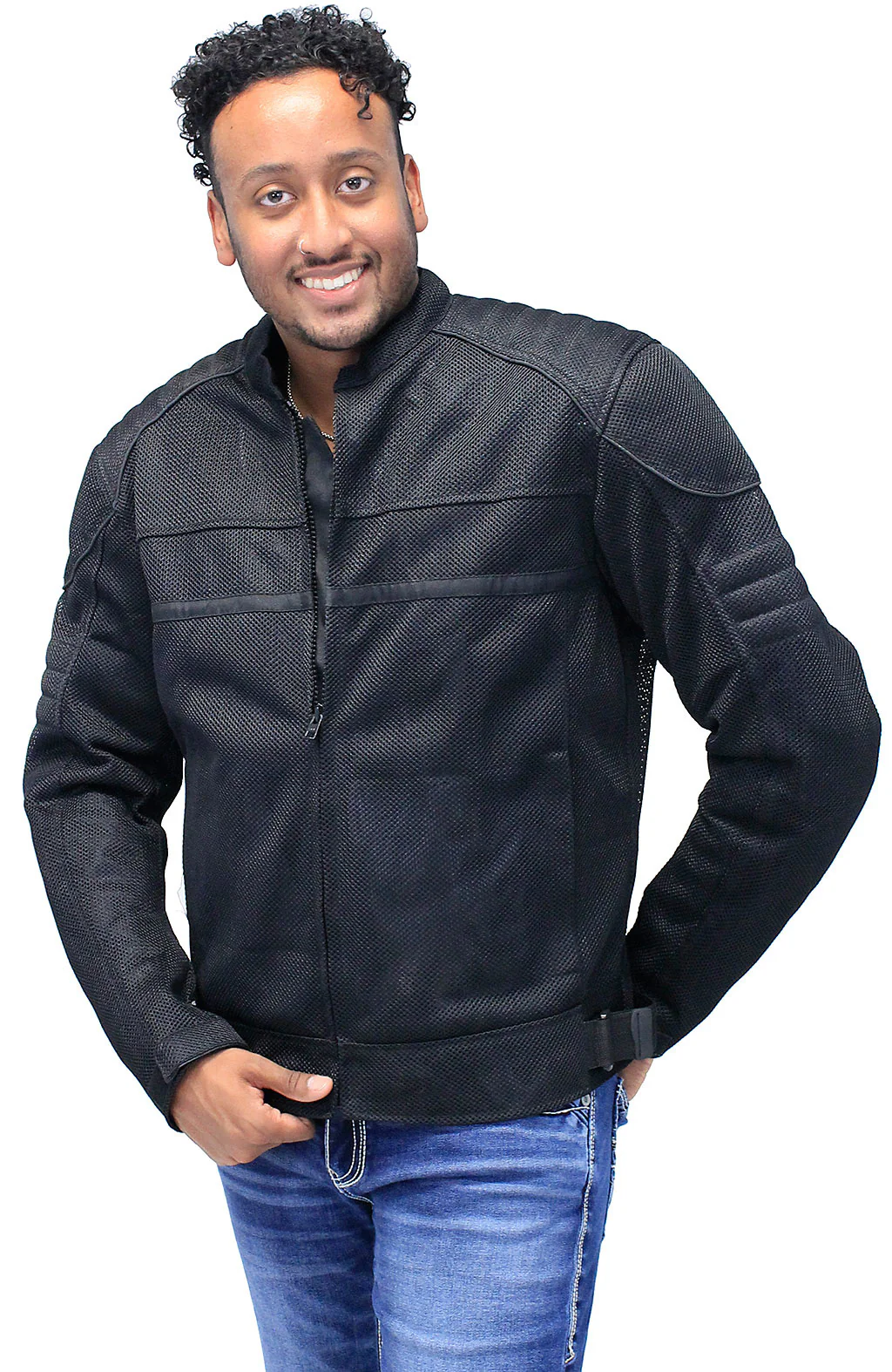 Men's Armor Filled Mesh Motorcycle Jacket #MC3629MAZK - Image 5