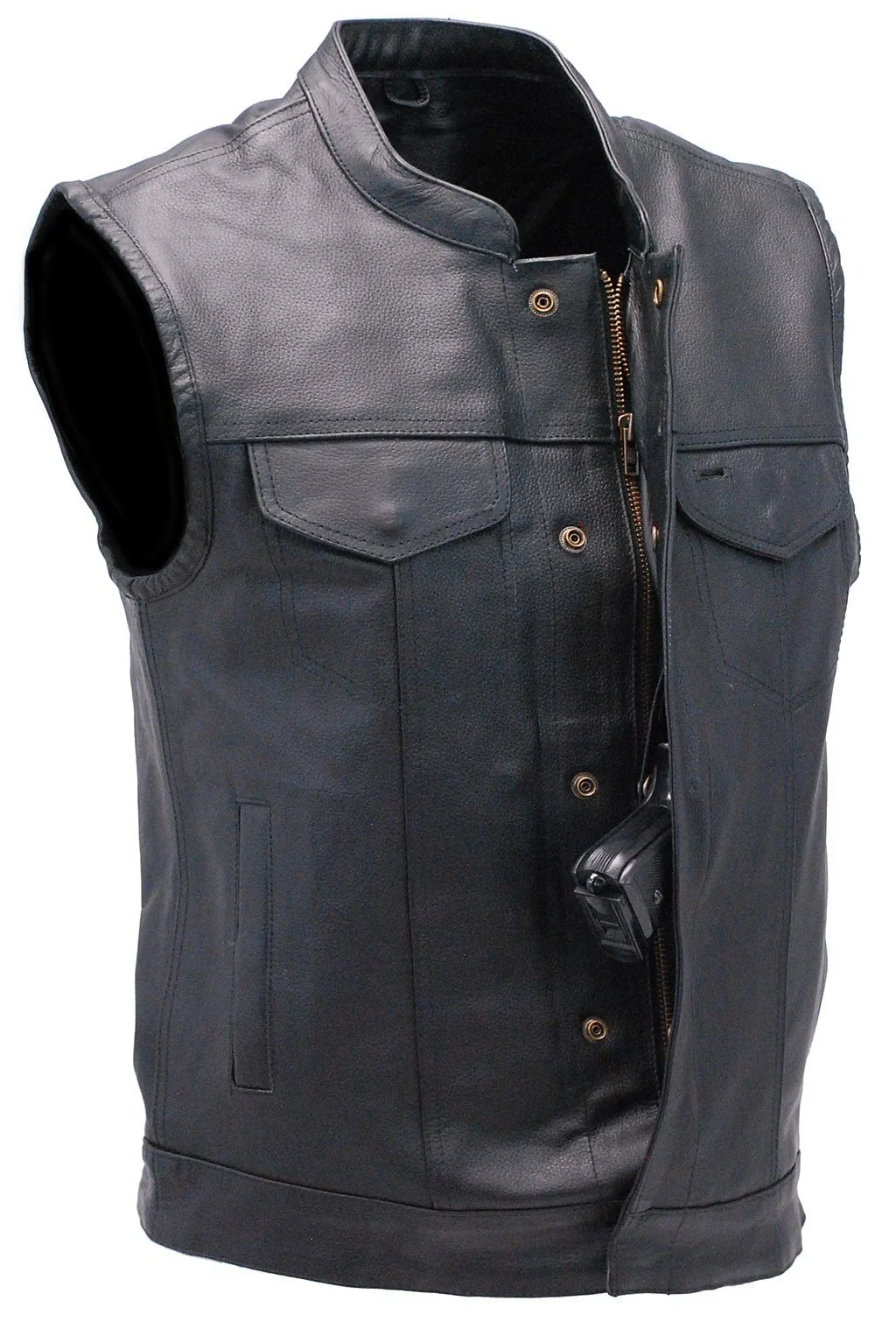 Premium Buffalo Leather Snap & Zip Concealed Pockets Vest #VM6655GK - Image 7
