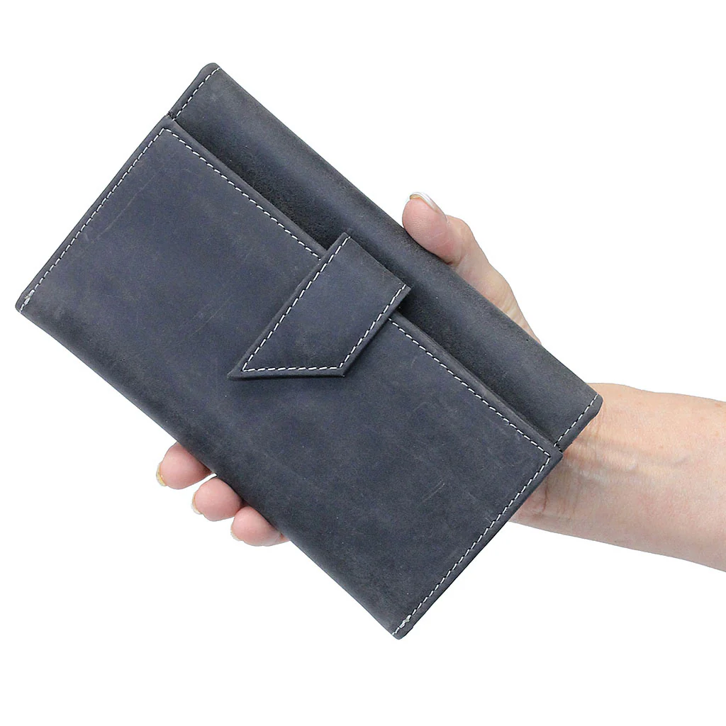 RFID Charcoal Black Oil Tanned Premium Leather Clutch Wallet #WL16340KID - Image 4