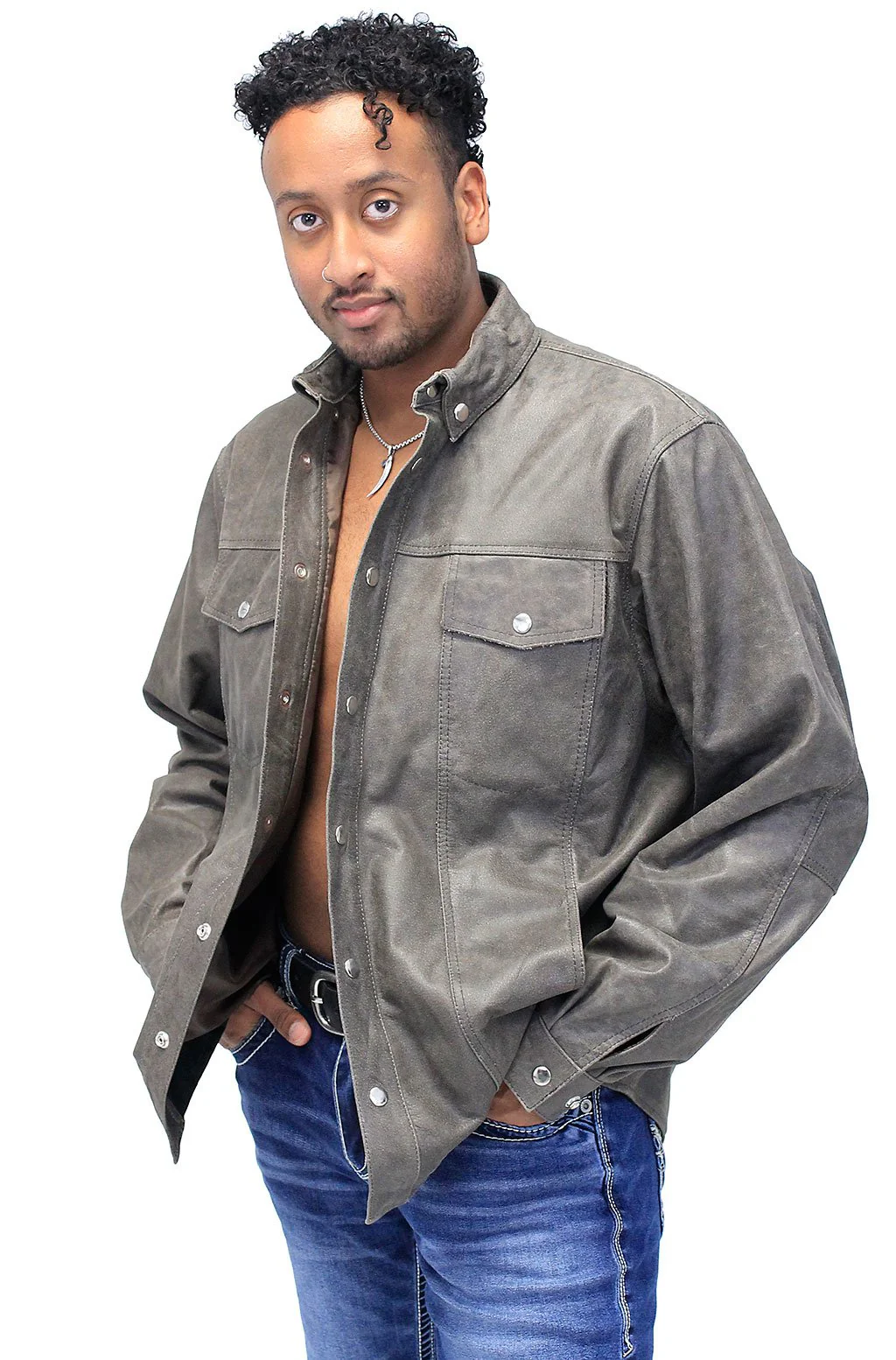 Rich Brown Leather Shirt - Jean Style #MS9011N (L-3X) - Image 3
