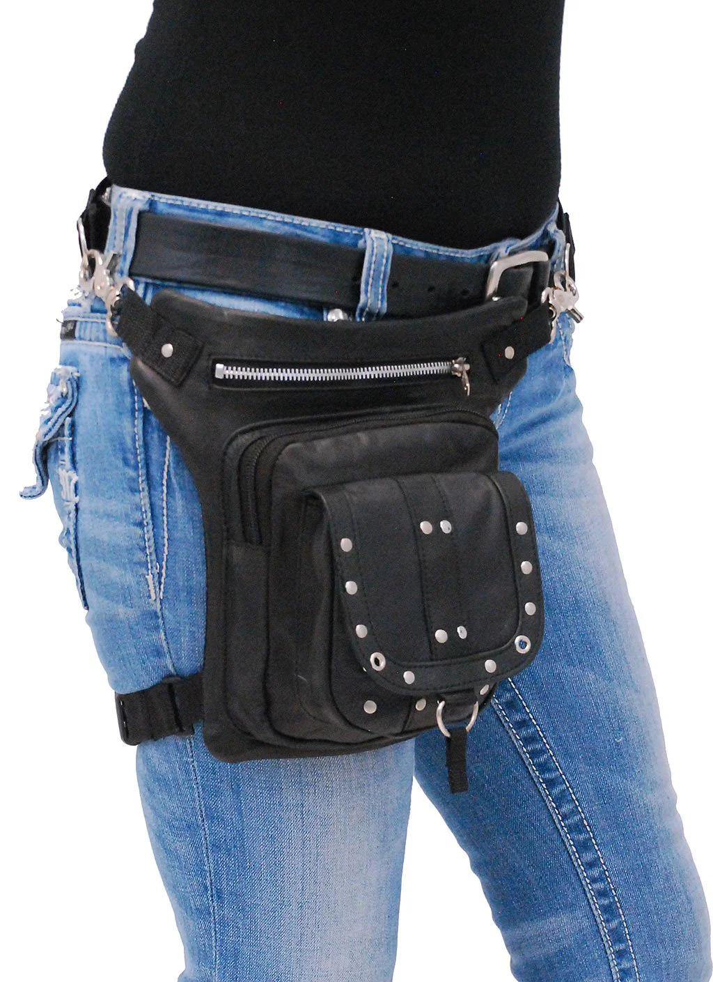 Studded Leather Thigh Bag w/Small Concealed Pocket #TB351SGRK - Image 5