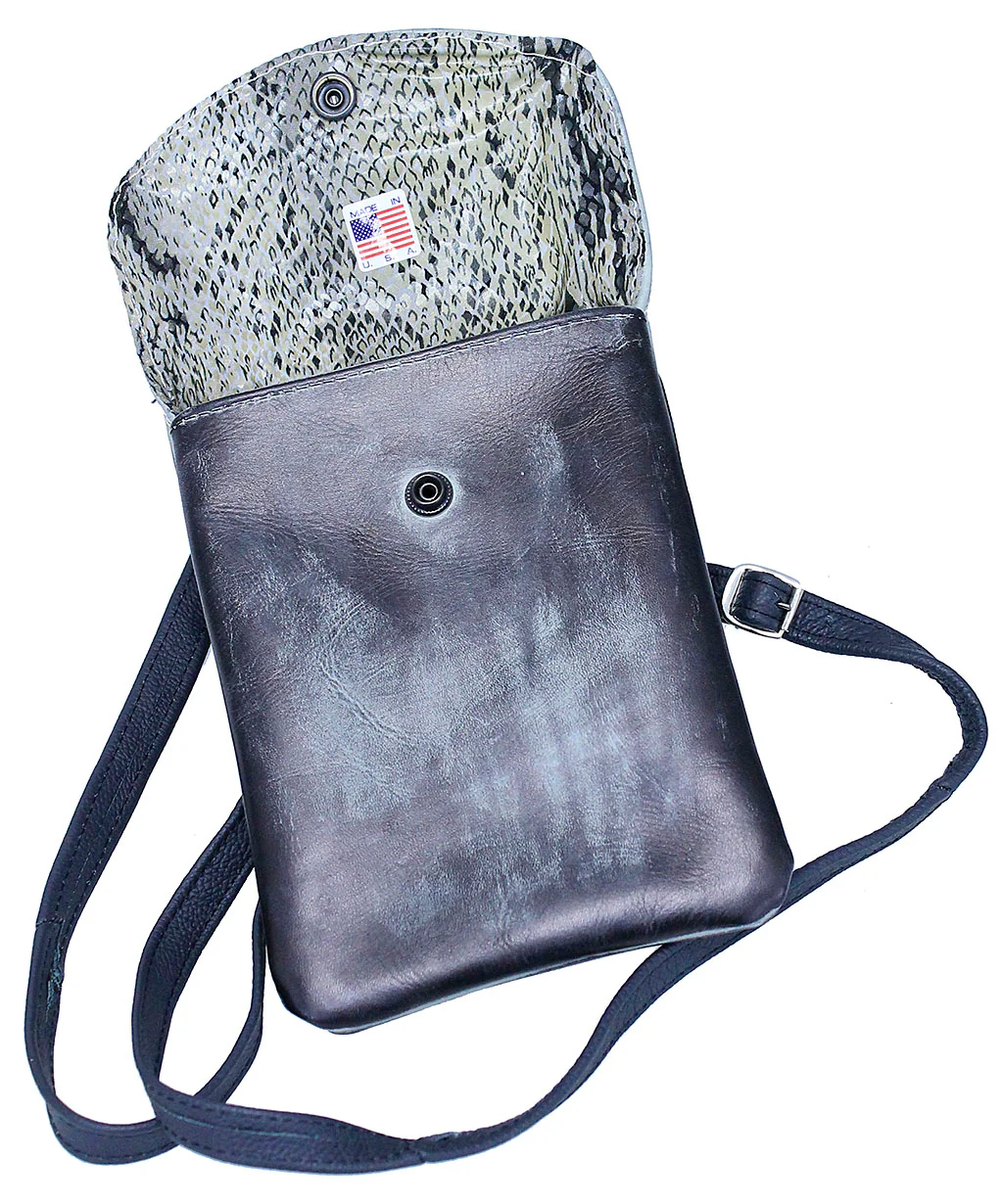 Large Hand Antiqued Gray Leather Clip Pouch #PKK2304TGY - Image 5