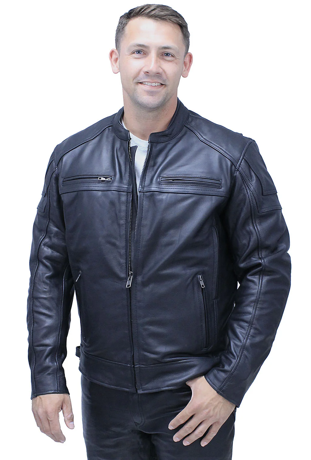 Ultra Premium Cowhide Leather Vented Café Racer Jacket #M69440GVZK - Image 6
