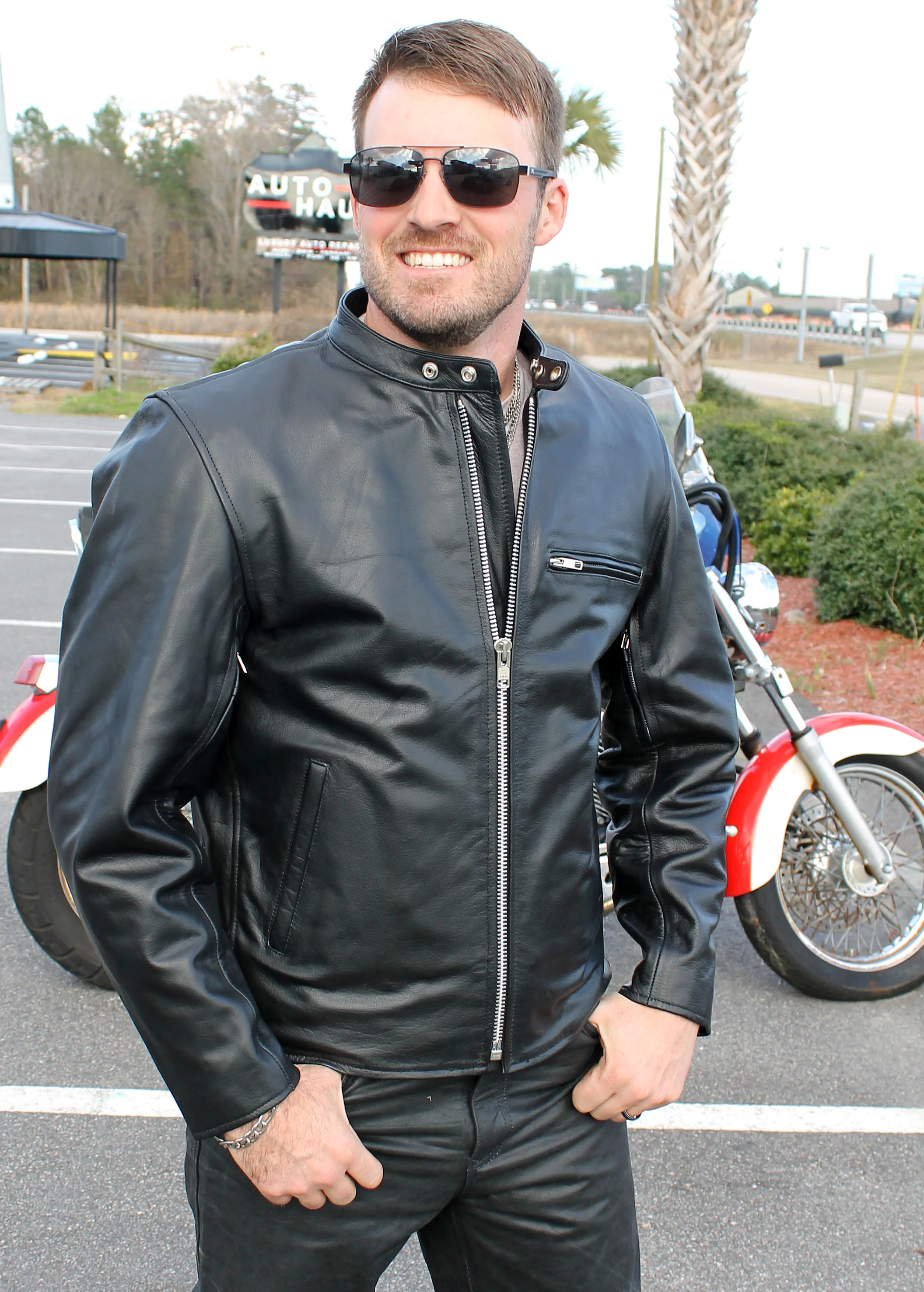 Vented Cafe' Racer Concealed Pocket Leather Jacket #M5020VZK - Image 6