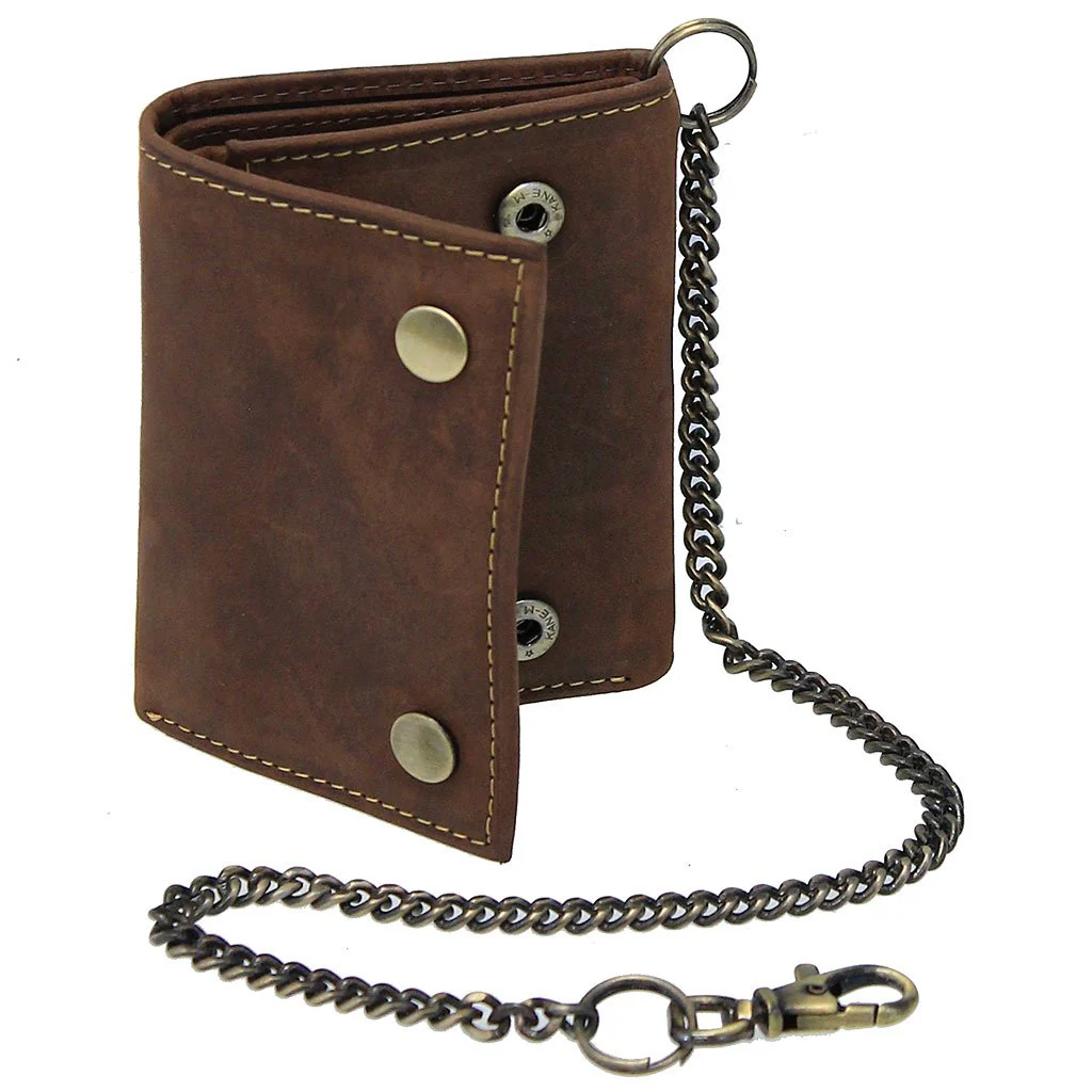 Vintage Brown RFID Trifold Chain Wallet #WC513211NID - Image 3