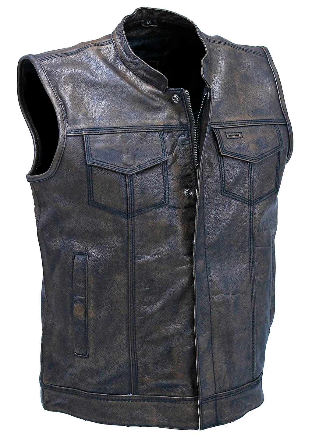 Vintage Brown Leather Concealed Pocket Club Vest #VM6401ZGN