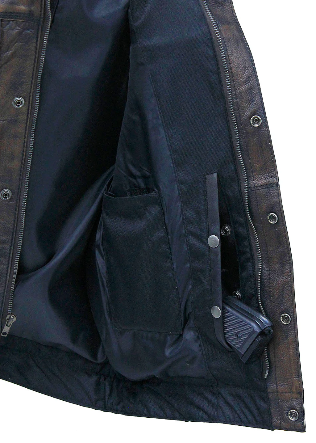 Vintage Brown Leather Concealed Pocket Club Vest #VM6401ZGN - Image 5