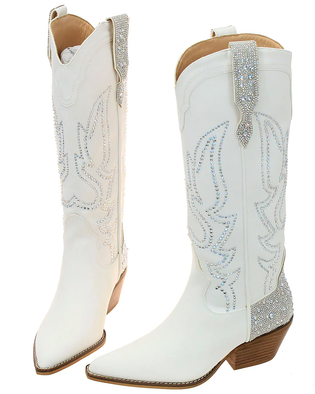 White Rhinestone Wing Embellished on White Cowgirl Boots #BLC10W-GYPSY - Image 3