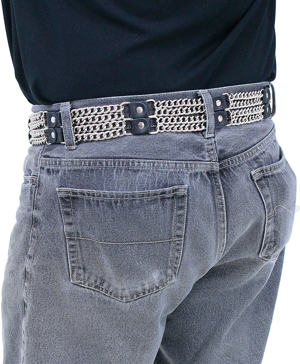 Wide Double Curb Chain & Leather Belt #BT076XVCK - Image 2