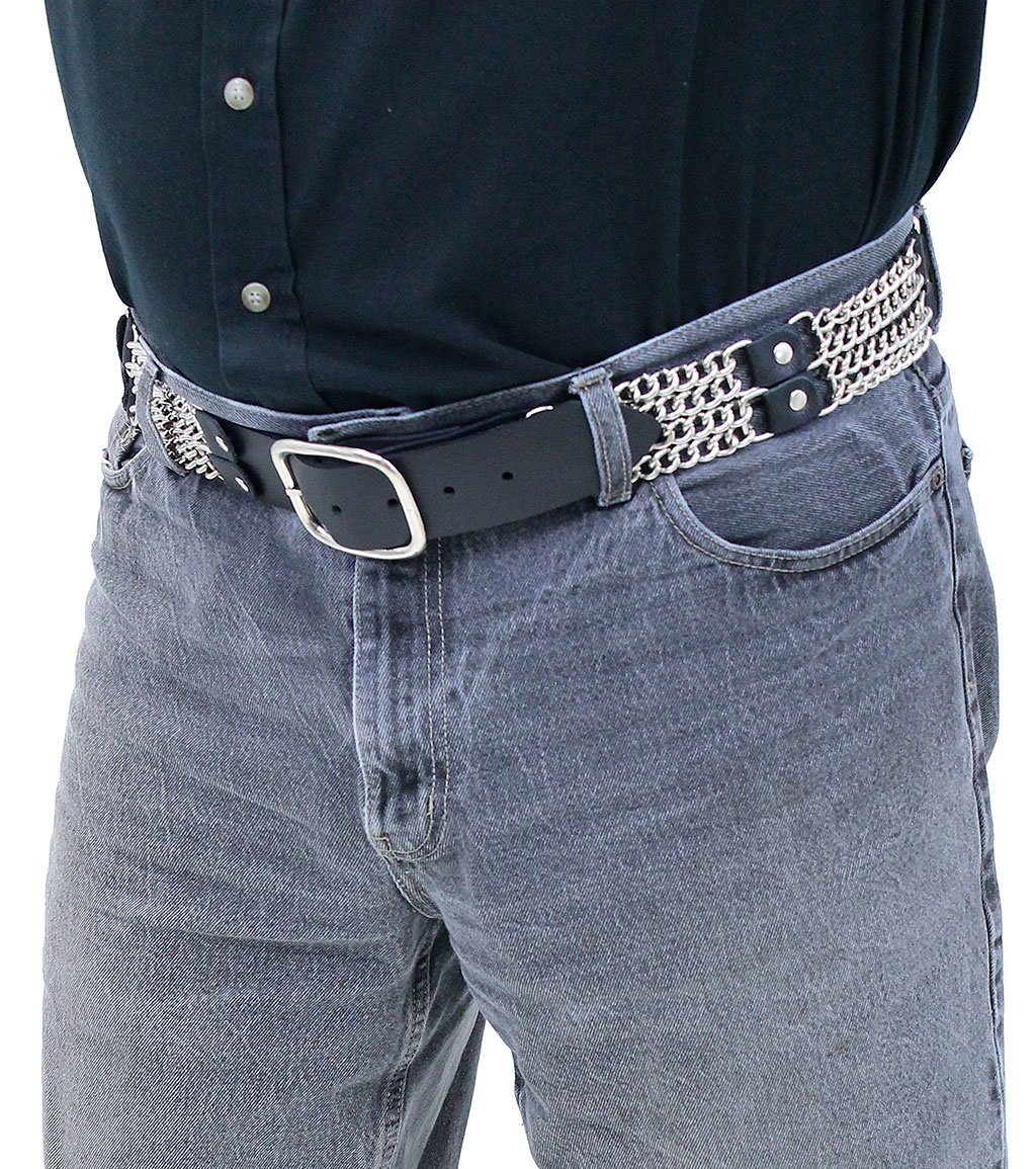 Wide Double Curb Chain & Leather Belt #BT076XVCK - Image 3