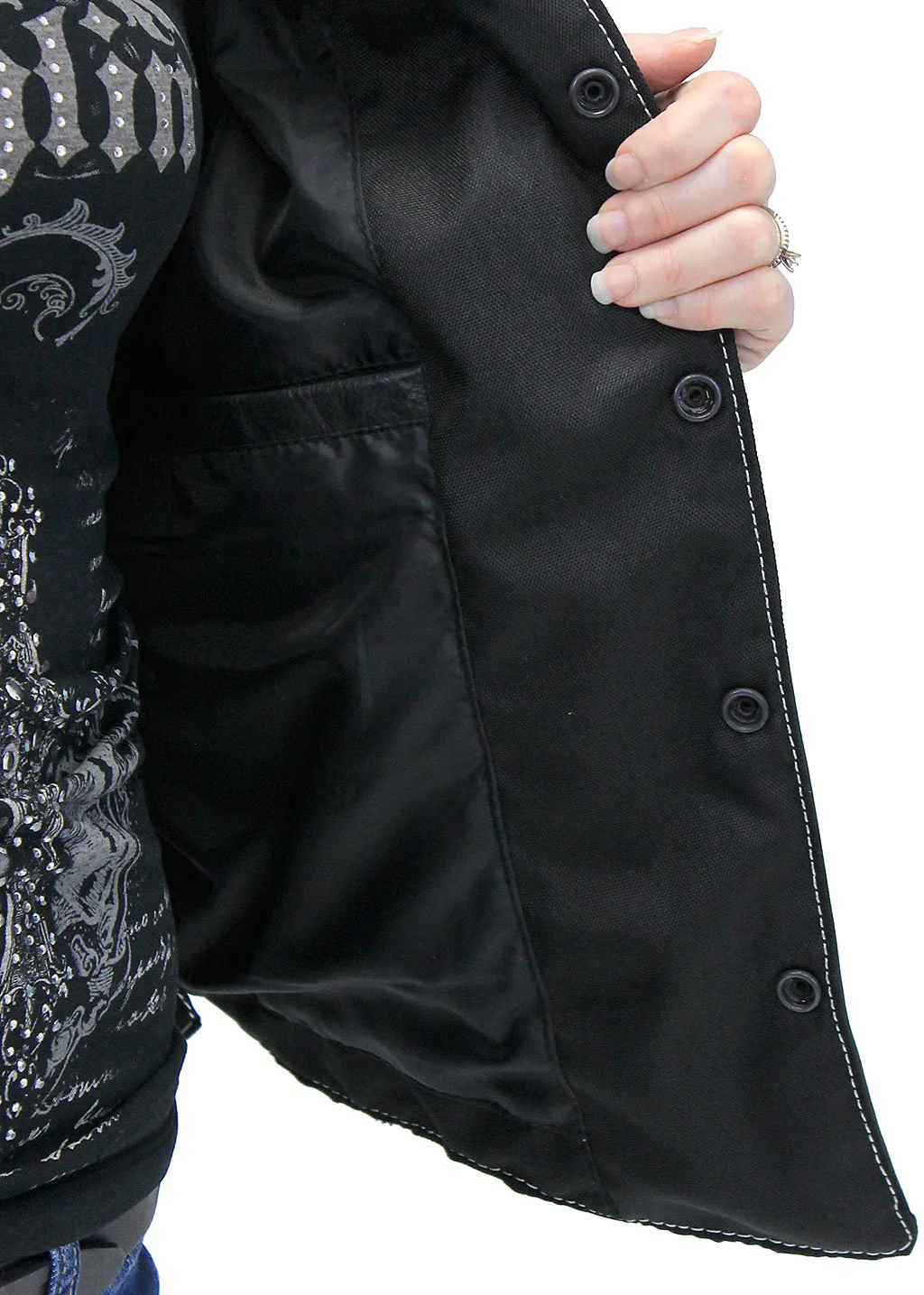 Women's Lightweight Premium Leather Shirt Jacket w/White Stitching #LS431GWK (S-M) - Image 7